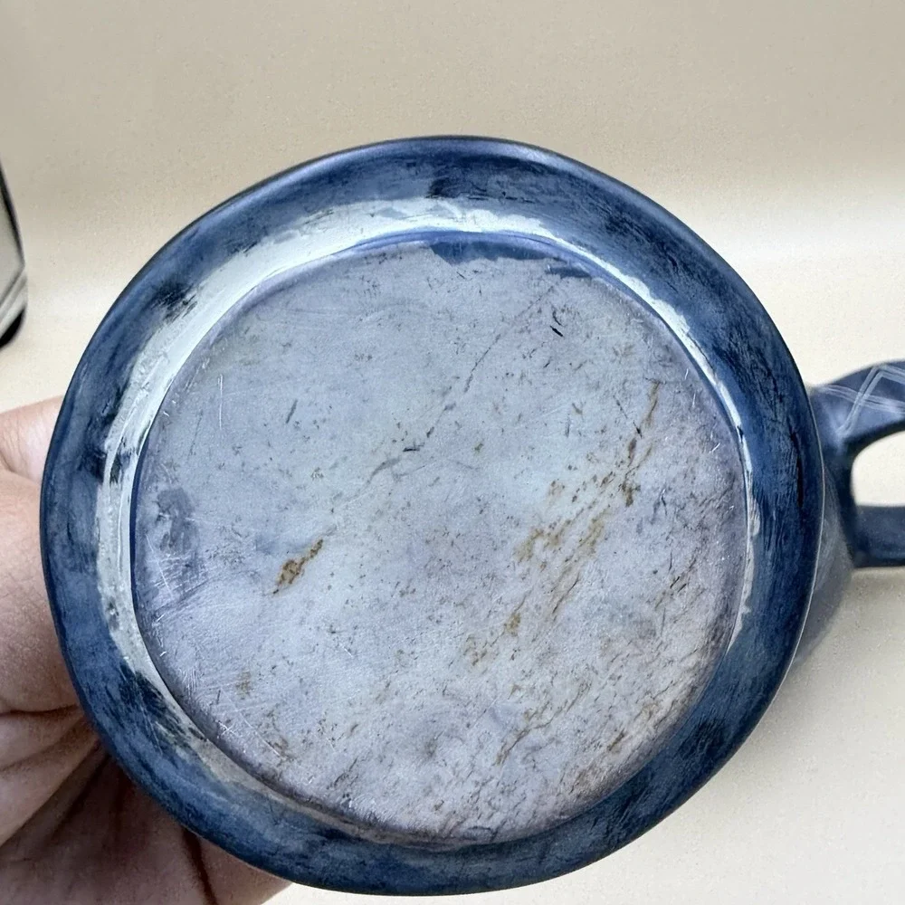 Afrian Soap Stone Tea Pot Etched Hand Painted Giraffe Safari Navy Kitchen